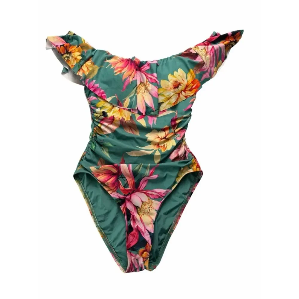 La Blanca Garden Social Ruffle Women's Swimsuit size medium 6
